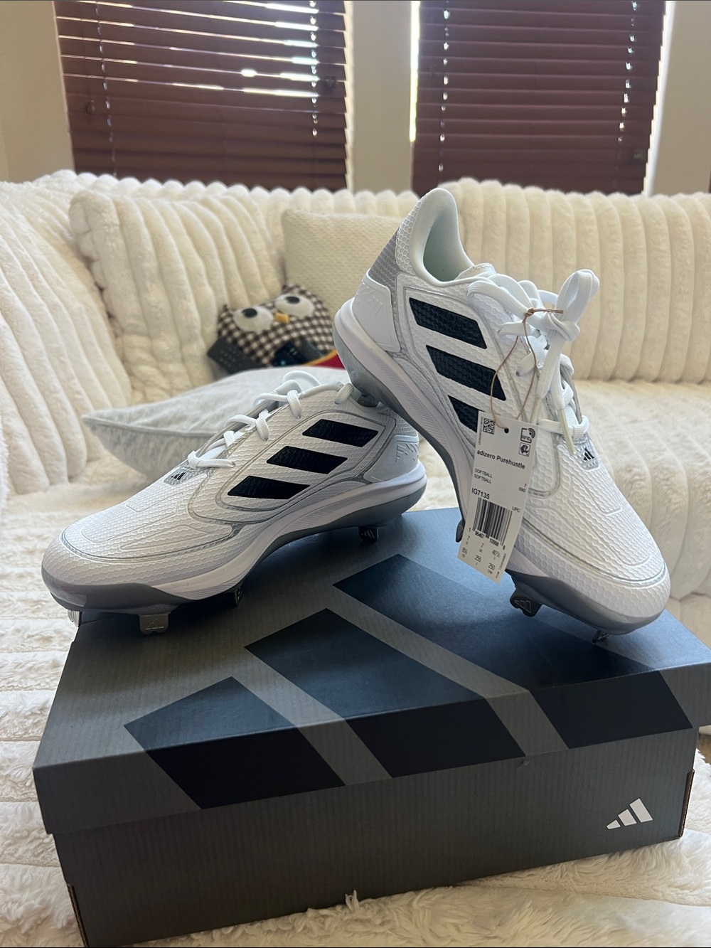 Adidas White and Black softball metal Cleats
